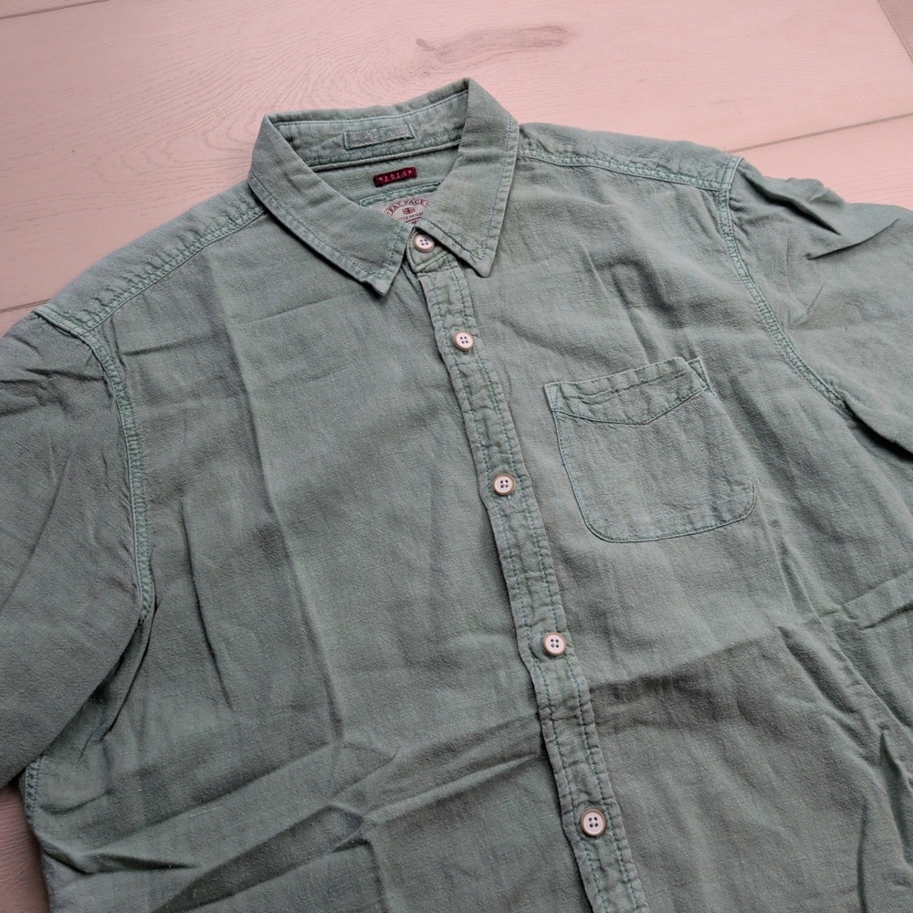FatFace Shirt Mens M Aqua Marine Green Cotton Linen Blend Short Sleeve Button Up